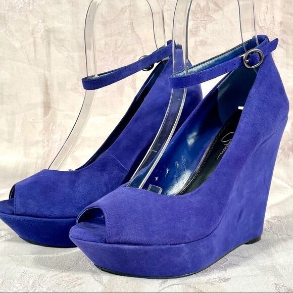 JESSICA SIMPSON BLUE SUEDE PLATFORMS SIZE 7B - Picture 2 of 7